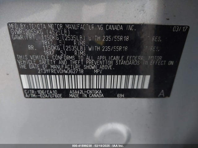 Toyota Rav4 Limited 2017 2T3YFREV0HW362718 Image 9