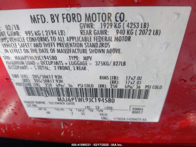 MAJ6P1WL9JC194580 Ford Ecosport Titanium