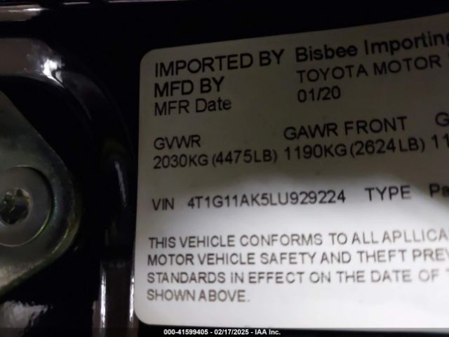 4T1G11AK5LU929224 Toyota CAMRY SE