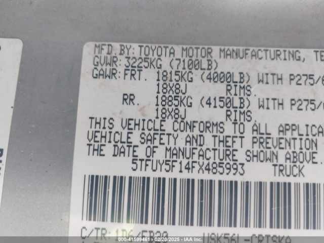 5TFUY5F14FX485993 Toyota Tundra Sr5 5.7l V8