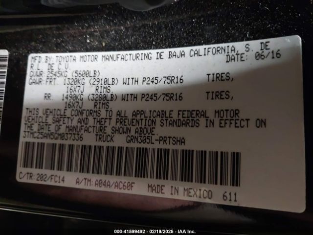3TMCZ5AN5GM037336 Toyota Tacoma Sr5 V6