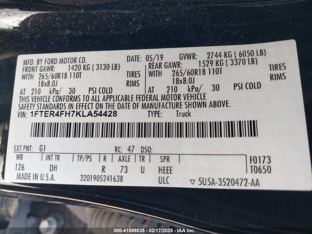 Ford Ranger Lariat 2019 1FTER4FH7KLA54428 Image 9
