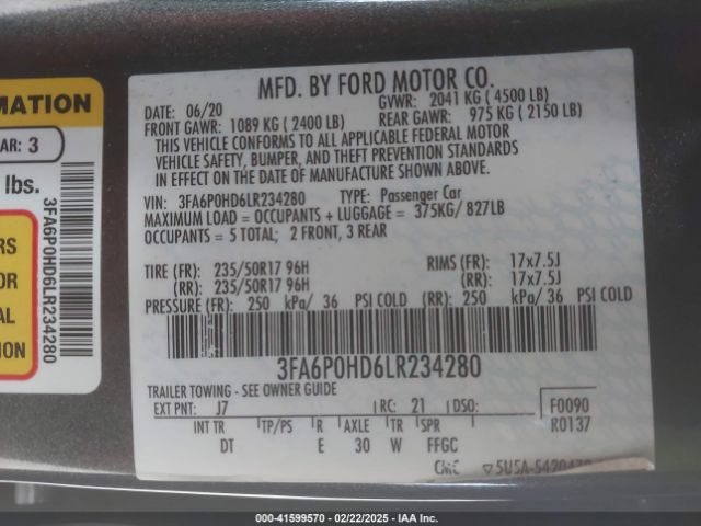 3FA6P0HD6LR234280 Ford FUSION SE