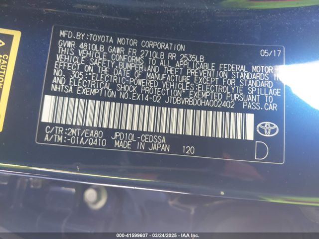 JTDBVRBD0HA002402 Toyota Mirai