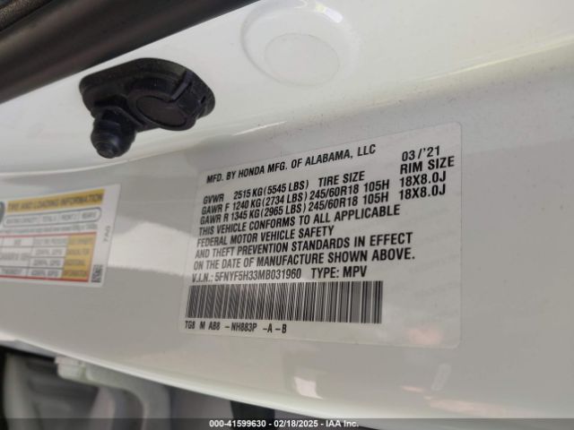 5FNYF5H33MB031960 Honda Pilot 2wd Ex