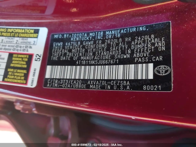 4T1B11HK5JU667671 Toyota CAMRY SE