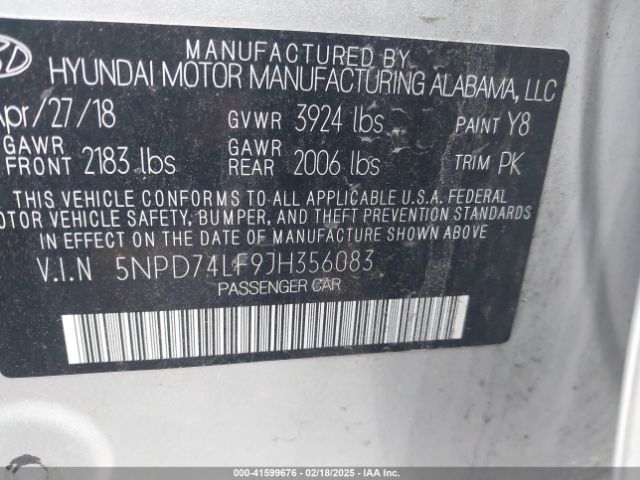 5NPD74LF9JH356083 Hyundai ELANTRA SE