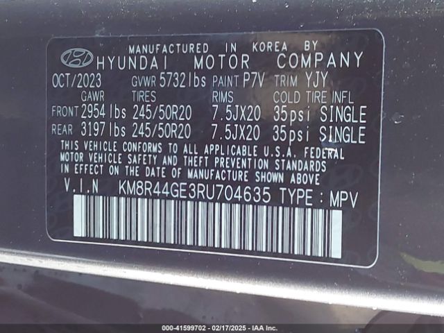 KM8R44GE3RU704635 Hyundai Palisade Sel