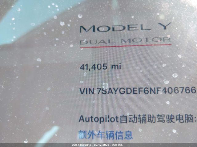 7SAYGDEF6NF406766 Tesla Model Y Performance Dual Motor All-wheel Drive
