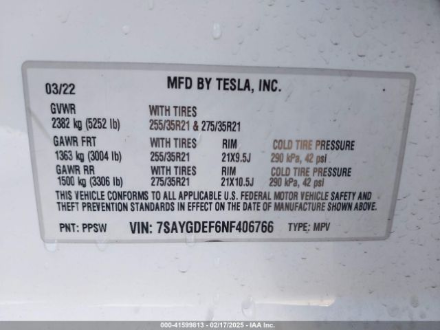 7SAYGDEF6NF406766 Tesla Model Y Performance Dual Motor All-wheel Drive