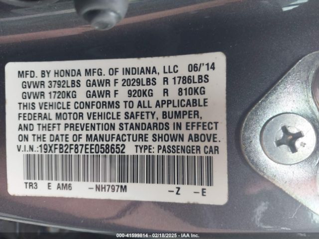 19XFB2F87EE058652 Honda r18z1