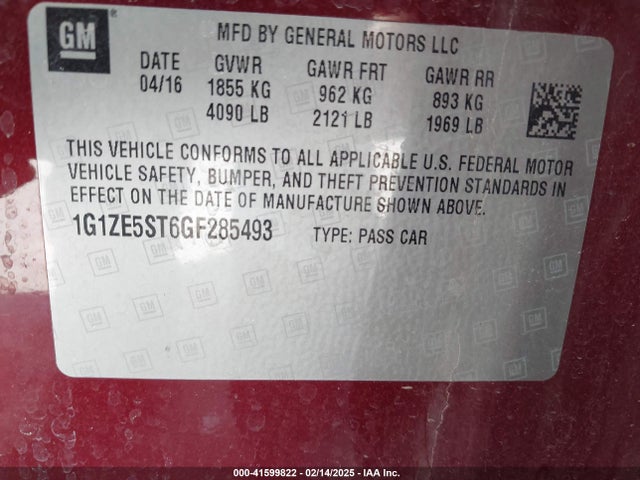Chevrolet MALIBU 1LT 2016 1G1ZE5ST6GF285493 Image 9