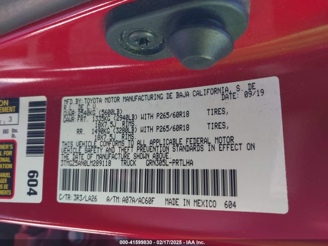 3TMGZ5AN0LM289118 Toyota Tacoma Limited