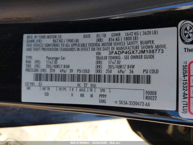 3FADP4GX7JM108773 Ford FIESTA ST