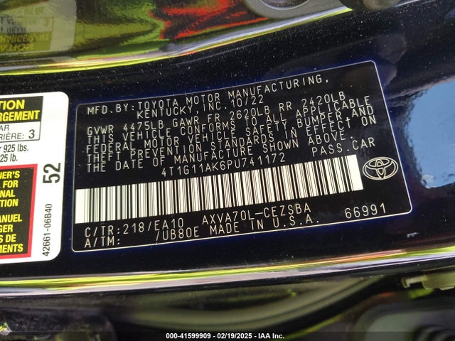 4T1G11AK6PU741172 Toyota CAMRY SE