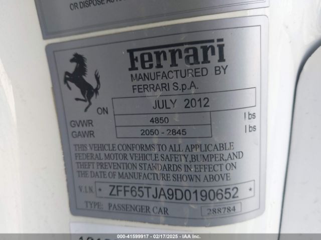 2013 FERRARI CALIFORNIA ZFF65TJA9D0190652 Photo 8