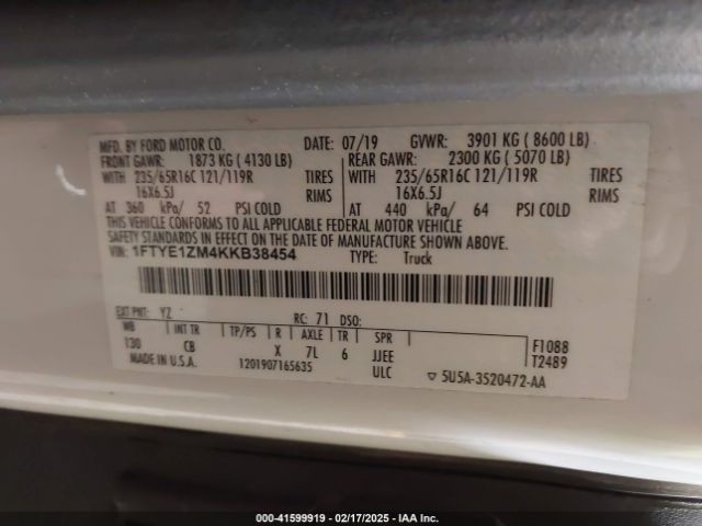 1FTYE1ZM4KKB38454 Ford Transit-150