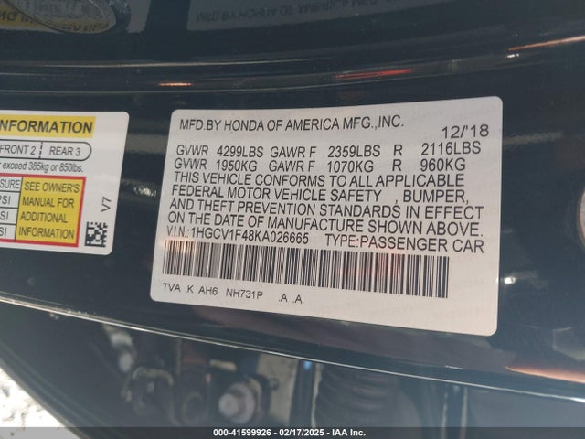 Honda ACCORD EX 2019 1HGCV1F48KA026665 Image 9