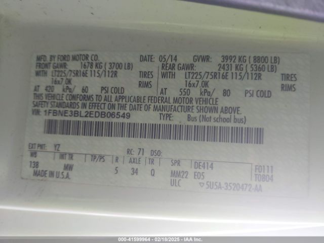 1FBNE3BL2EDB06549 Ford E-350 Super Duty Xlt