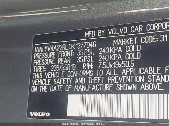 YV4A22RL0K1377946 Volvo Xc60 T6 Inscription