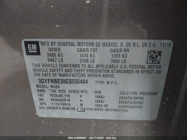 2016 CADILLAC SRX 3GYFNBE38GS556404 Photo 8