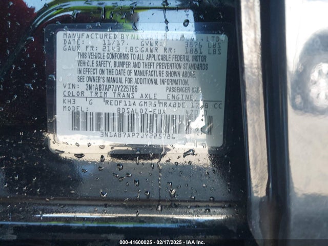 3N1AB7AP7JY225786 Nissan SENTRA SV