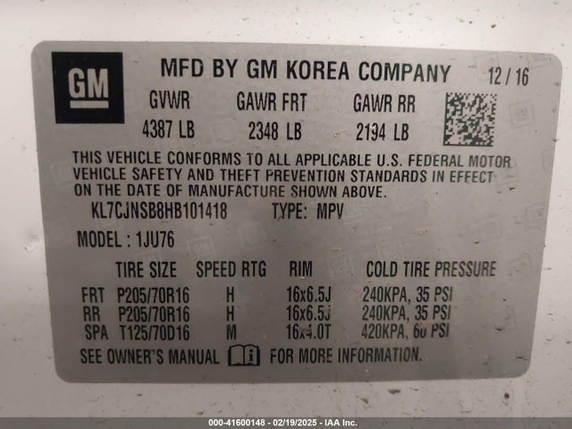 Chevrolet TRAX LS 2017 KL7CJNSB8HB101418 Image 9