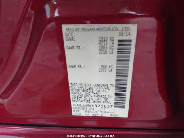 1N4AL3AP0FN328657 Nissan Altima 2.5/2.5 S/2.5 Sl/2.5 Sv