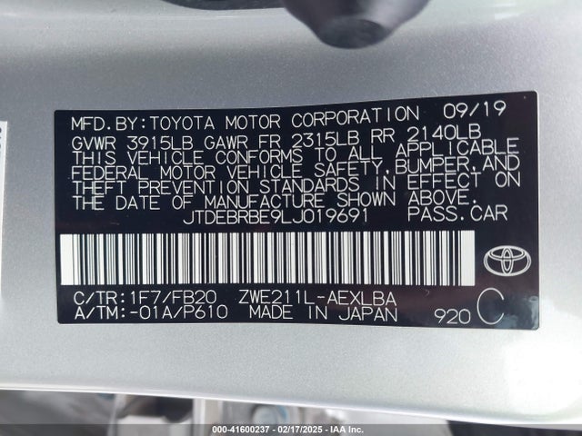 Toyota Corolla Hybrid Le 2020 JTDEBRBE9LJ019691 Image 9