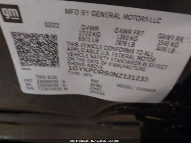 1GYKPDRS0NZ131233 Cadillac Xt6 Awd Premium Luxury