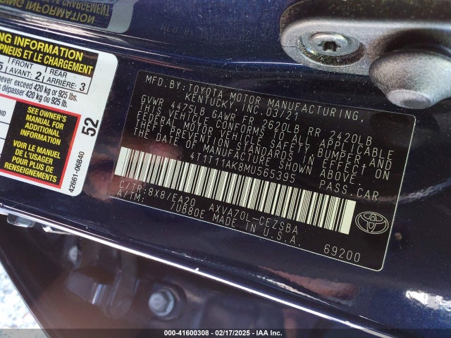 4T1T11AK8MU565395 Toyota CAMRY SE