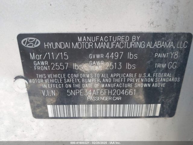 5NPE34AF6FH204661 Hyundai Sonata Limited