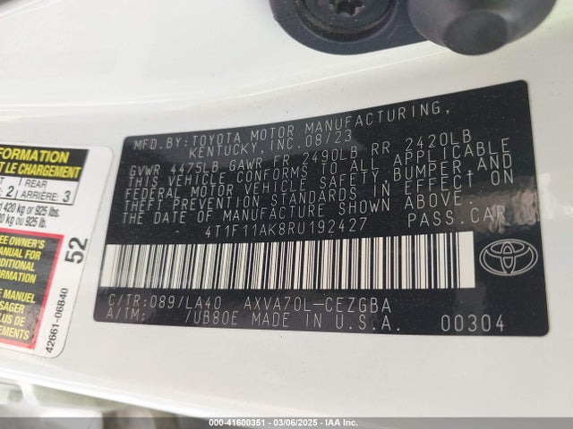 4T1F11AK8RU192427 Toyota CAMRY XLE