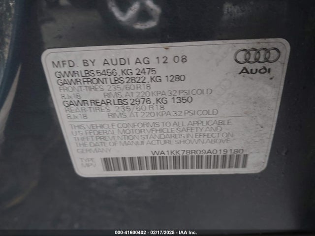 2009 AUDI Q5 WA1KK78R09A019180 Photo 8