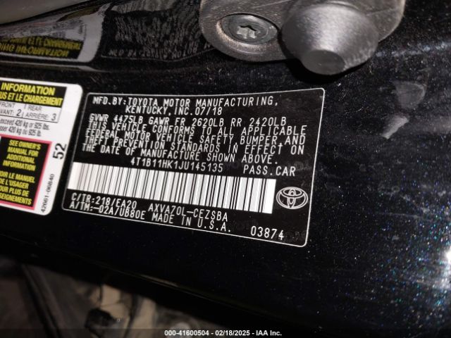 4T1B11HK1JU145135 Toyota CAMRY SE