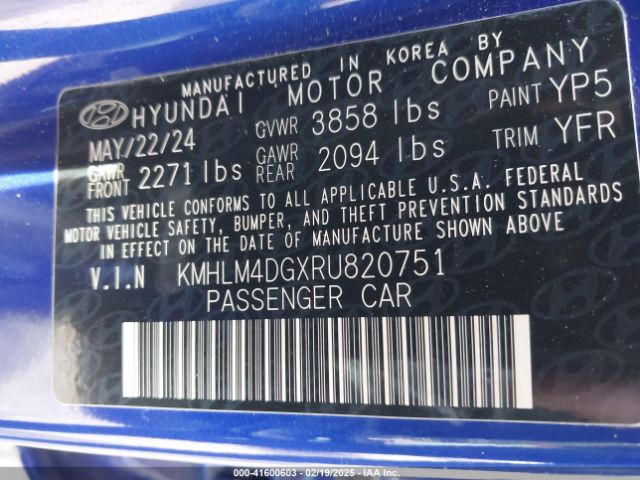 KMHLM4DGXRU820751 Hyundai ELANTRA SEL
