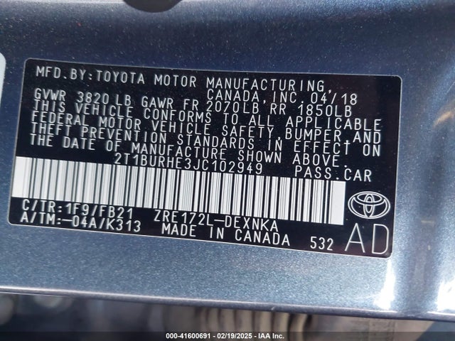 Toyota COROLLA LE 2018 2T1BURHE3JC102949 Image 9