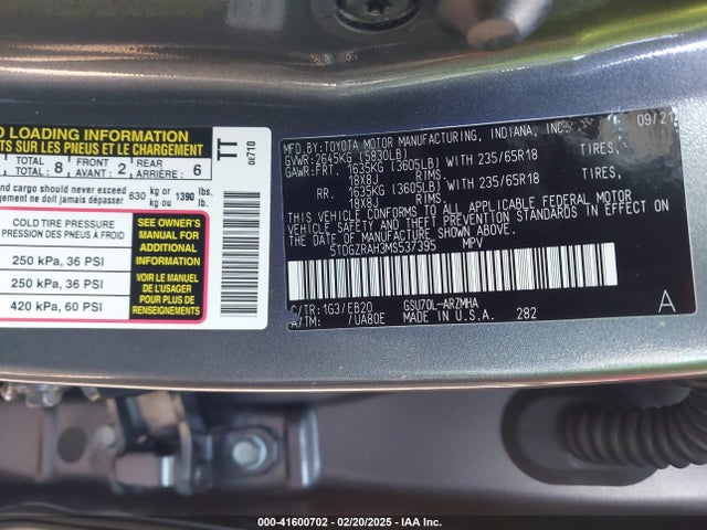 5TDGZRAH3MS537395 Toyota Highlander Xle