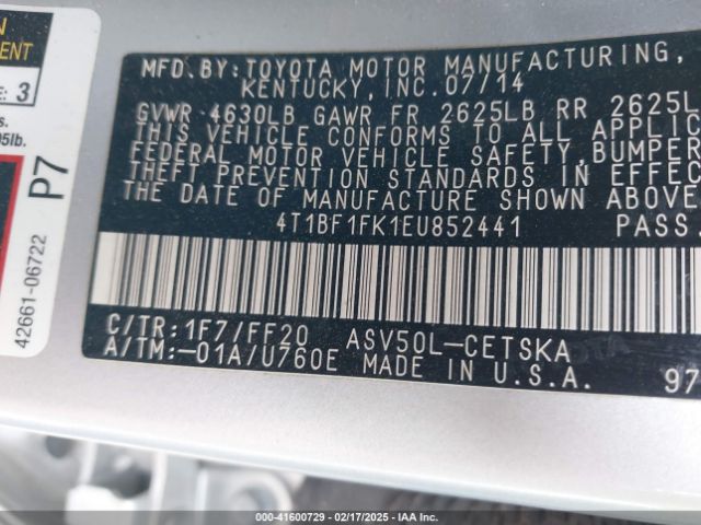 4T1BF1FK1EU852441 Toyota CAMRY SE