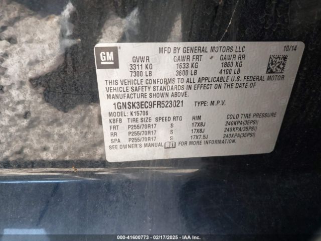 1GNSK3EC9FR523021 Chevrolet Tahoe Commercial Fleet