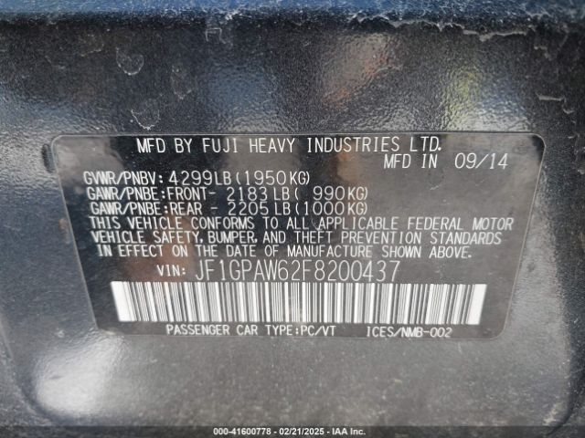JF1GPAW62F8200437 Subaru Impreza 2.0i Sport Limited