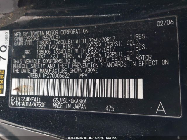 2007 TOYOTA FJ CRUISER JTEBU11F270006622 Photo 8