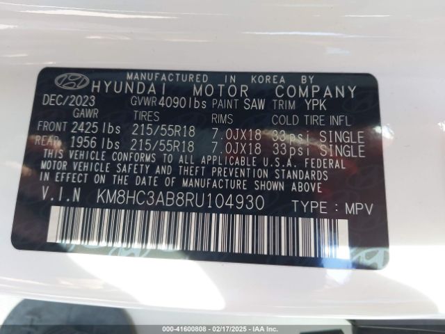 KM8HC3AB8RU104930 Hyundai Kona Sel