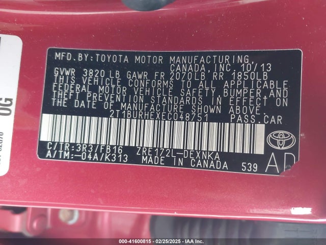 Toyota Corolla Le Plus 2014 2T1BURHEXEC048751 Image 9