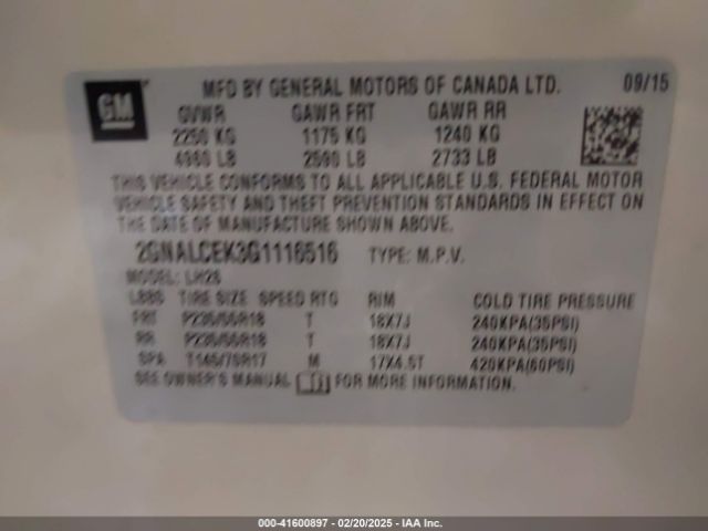 2GNALCEK3G1116516 Chevrolet EQUINOX LT
