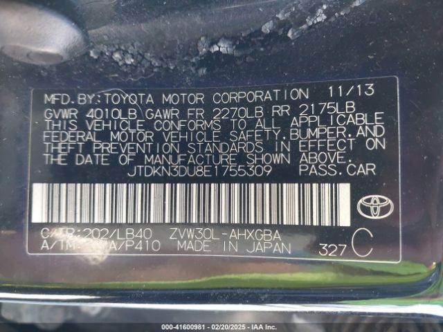 JTDKN3DU8E1755309 Toyota Prius Four