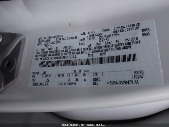 1FMCU9G90GUB83022 Ford ESCAPE SE
