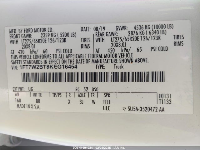 1FT7W2BT8KEG16454 Ford F-250 Platinum