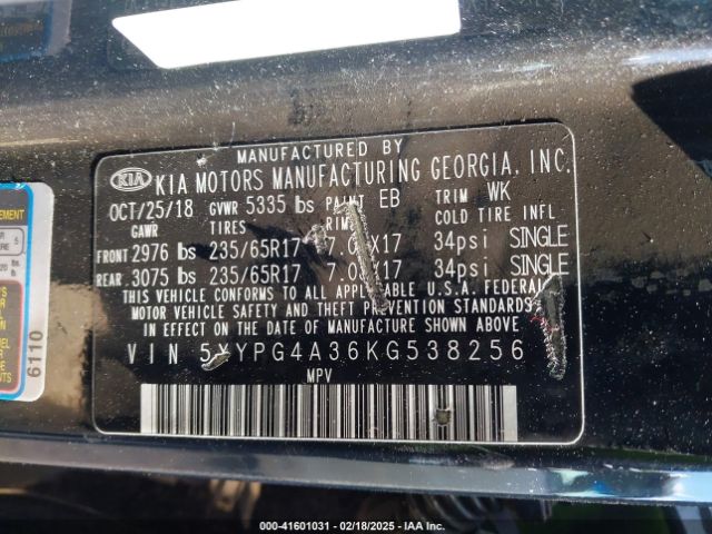 5XYPG4A36KG538256 KIA Sorento 2.4l L