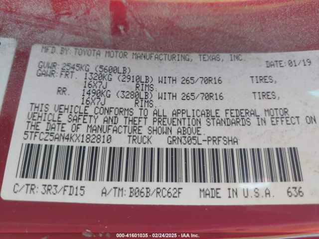 5TFCZ5AN4KX182810 Toyota Tacoma Trd Off Road